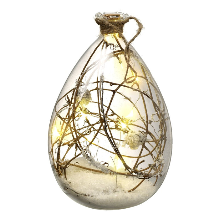 Snowy Berry Twig Glass Bauble With Led Light