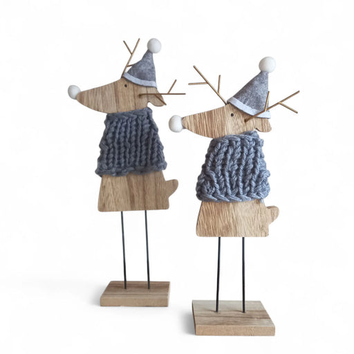 Wooden Reindeer in Knitted Jumpers Set of 2 - GingerInteriors.co.uk