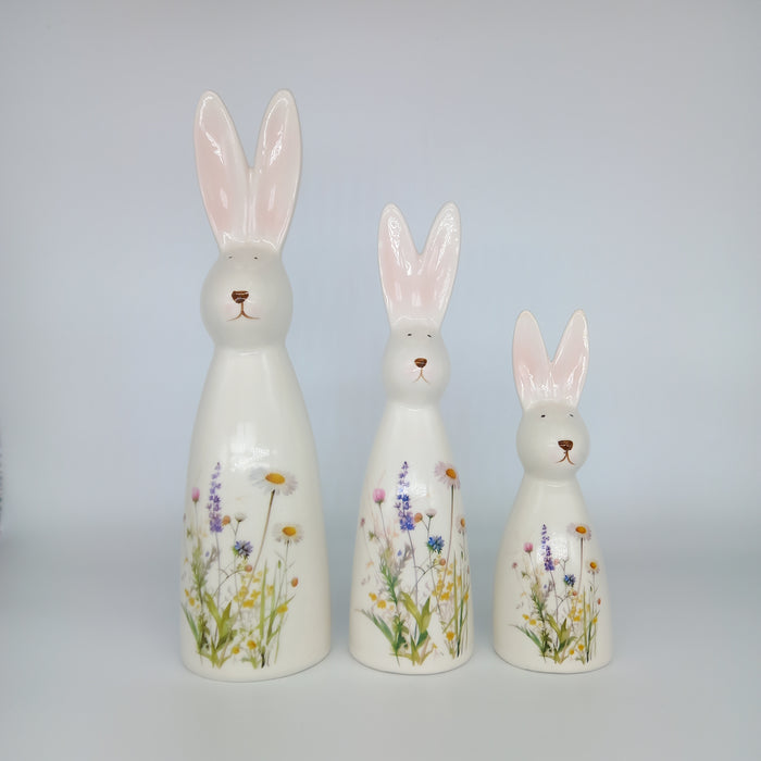 White Ceramic Rabbit With Flowers