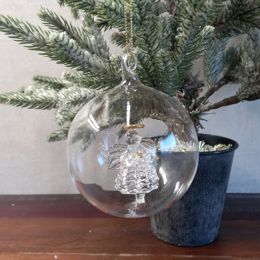 Glass Angel In Glass Sphere Bauble - GingerInteriors.co.uk