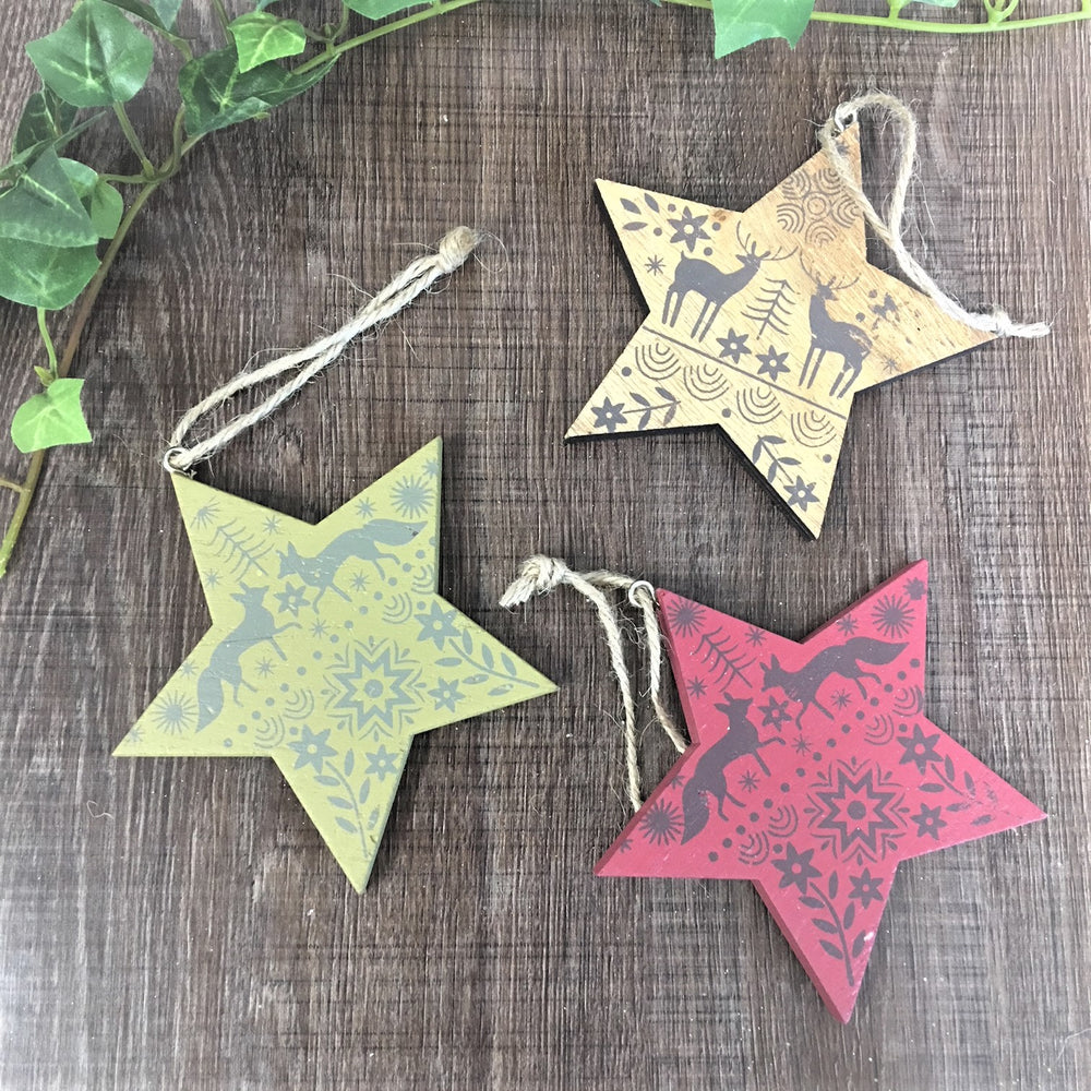Woodland Wooden Star Hanging Decorations