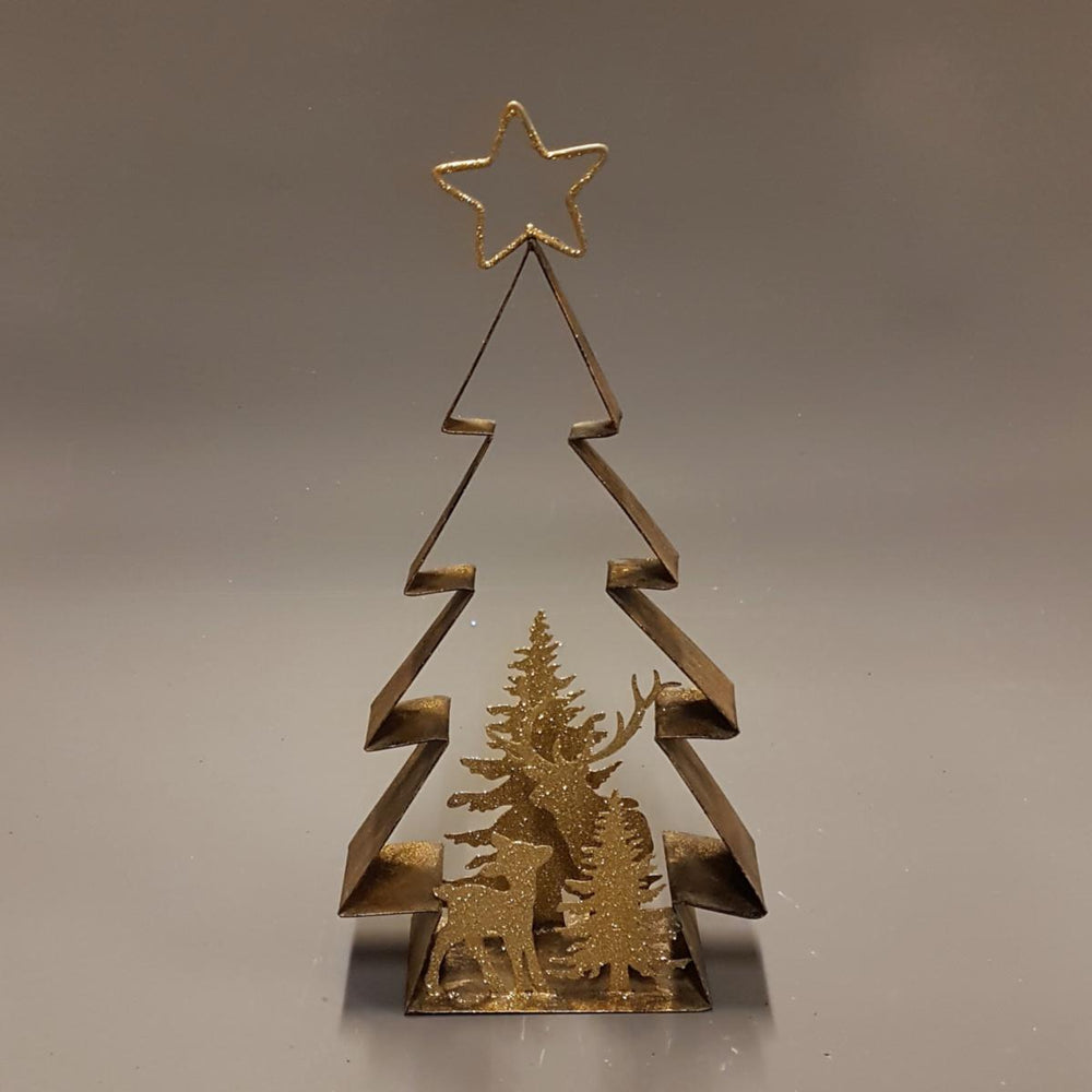 Winter Scene Gold Metal Metal Christmas Tree