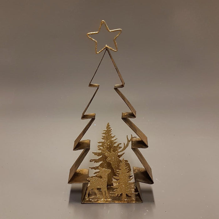 Winter Scene Gold Metal Metal Christmas Tree