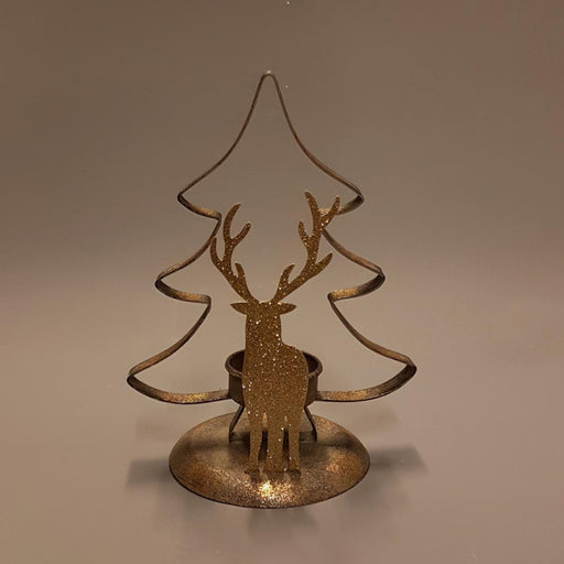 Gold Tree With Stag Winter Scene Tea Light Holder