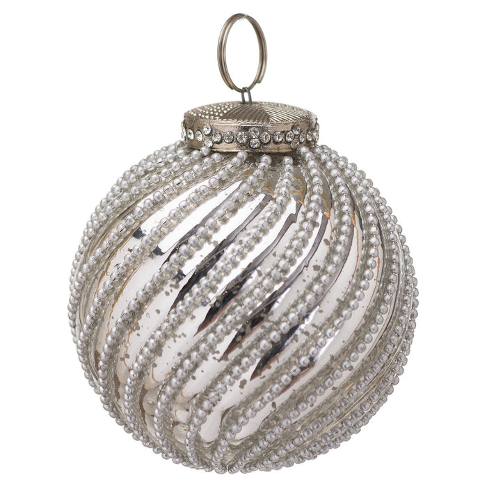Traditional Christmas Bauble - Pearl Swirl Silver Large - Heirloom Collection