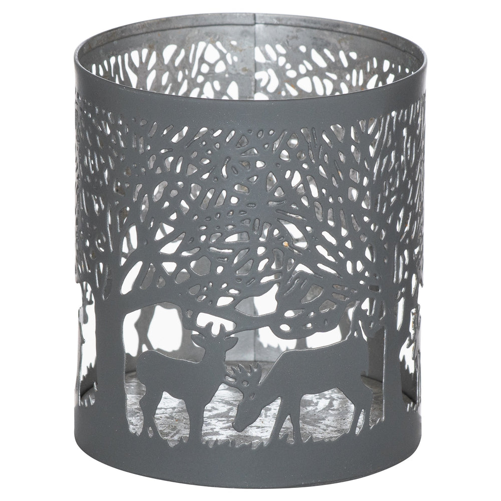 Forest Stag Lanterns Silver Grey Candle Holders - 3 Sizes
