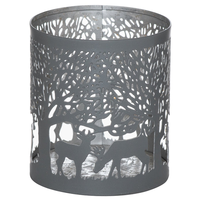 Forest Stag Lanterns Silver Grey Candle Holders - 3 Sizes