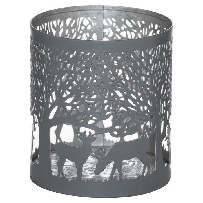 Forest Stag Lanterns Silver Grey Candle Holders - 3 Sizes
