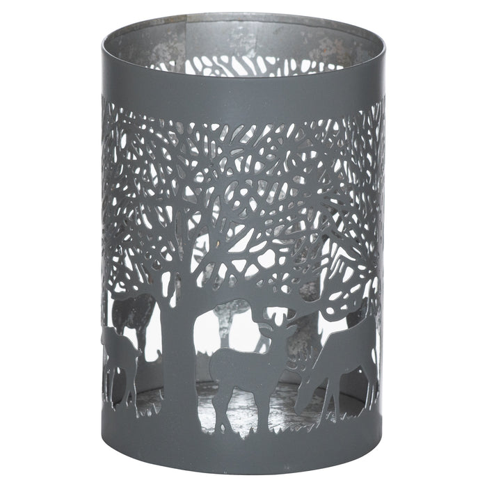 Forest Stag Lanterns Silver Grey Candle Holders - 3 Sizes