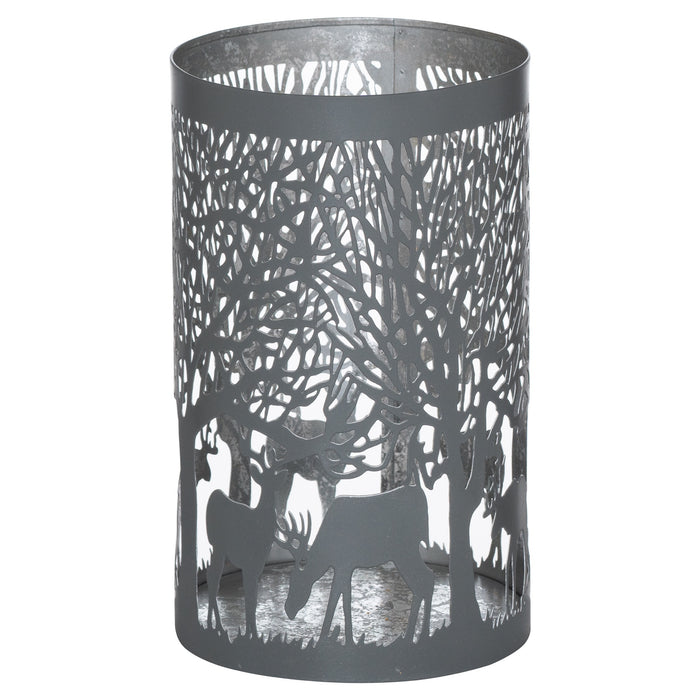 Forest Stag Lanterns Silver Grey Candle Holders - 3 Sizes