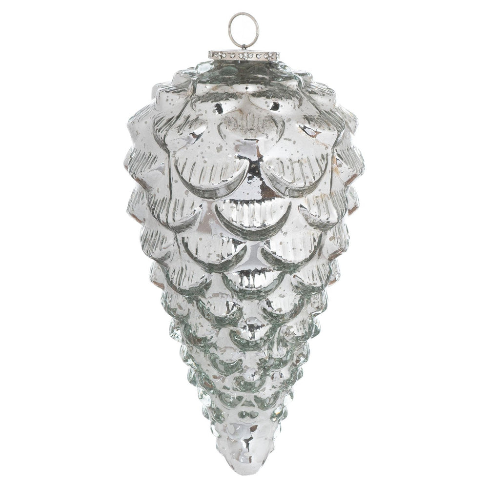 Traditional Christmas Bauble - Silver Teardrop Acorn Large - Heirloom Collection