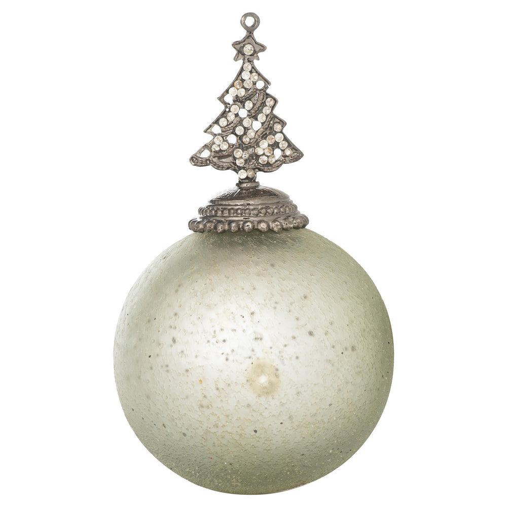 Traditional Christmas Bauble - Noel Midnight Tree Topped Bauble Silver Pearlescent Finish - Heirloom Collection