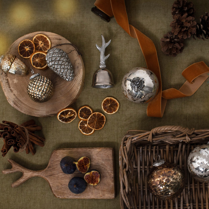Traditional Large Christmas Bauble - Golden Tones Burnished Etched - Heirloom Collection