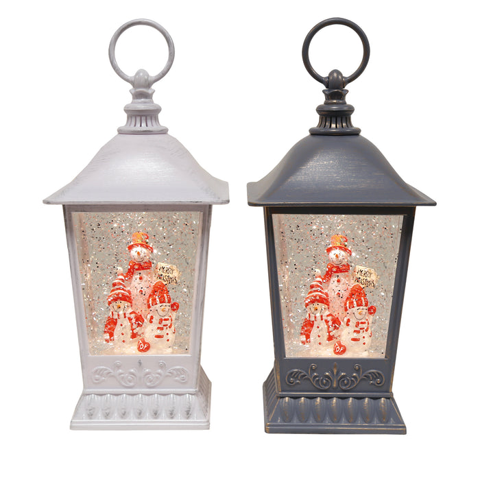 Snowman Lantern Light Up Spinning Snow Globe Lantern