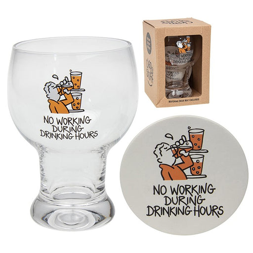 Chaps Stuff Beer Glass and Matching Coaster - No Working During Drinking Hours