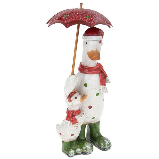 Festive Mum & Baby Duck With Xmas Brolly