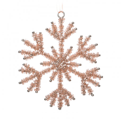 Pink Beaded Wire Snowflake Hanging Decoration