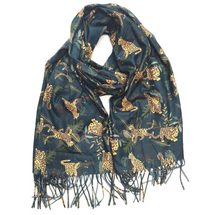 Midnight Jungle Teal Scarf, Thick Pashmina Style