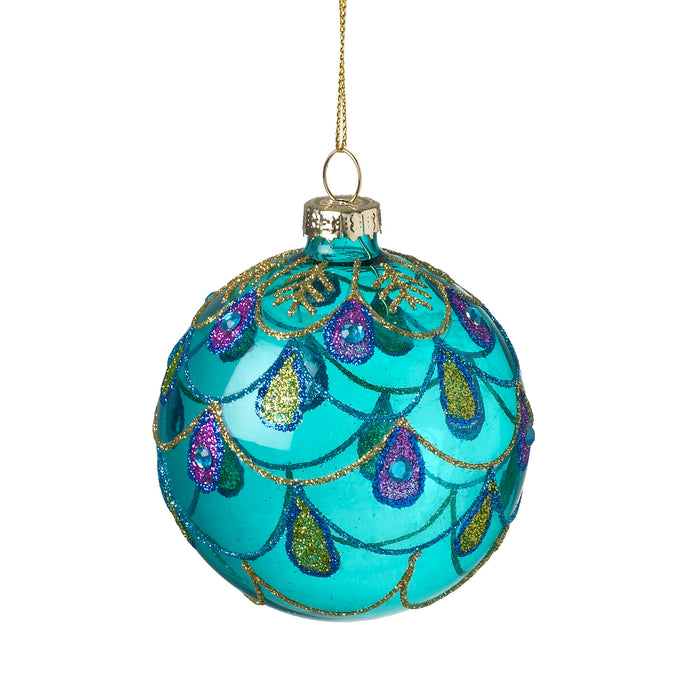 Blue Christmas Bauble Clear Peacock Design