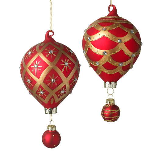 Balloon Christmas Tree Decorations Red Gold - Set of 2