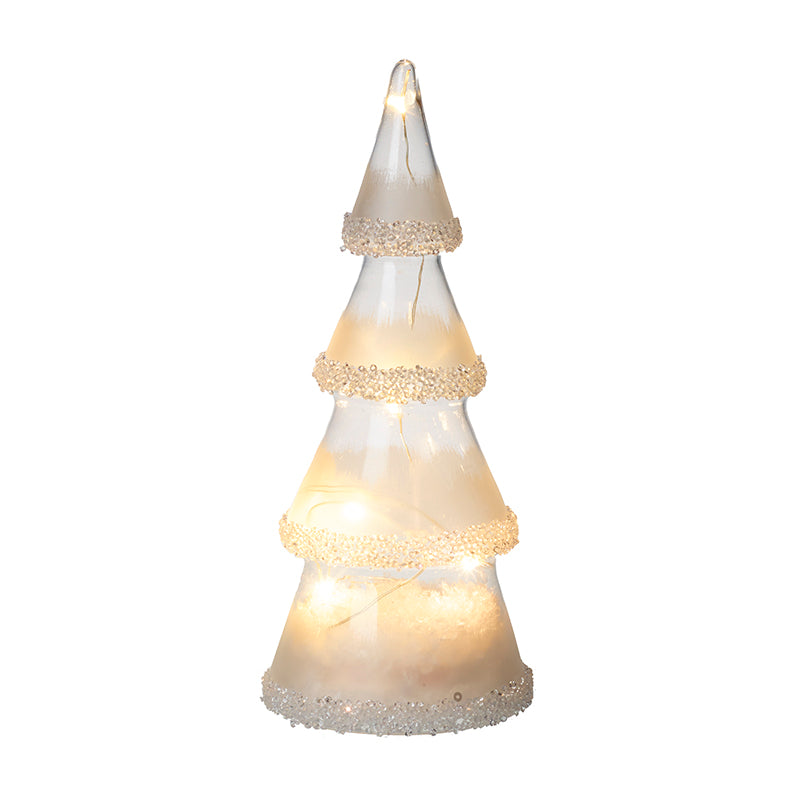 Light Up Glass Cone Christmas Tree Sparkle Trim - Small