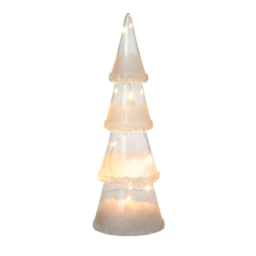 Light Up Glass Cone Christmas Tree Sparkle Trim - Large