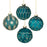 Peacock Blue & Gold Glass Bauble Christmas Tree Decorations - Set of 4