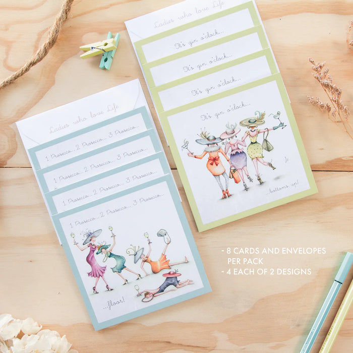 Berni Parker Note Card Pack - Gin / Prosecco - Pack of 8