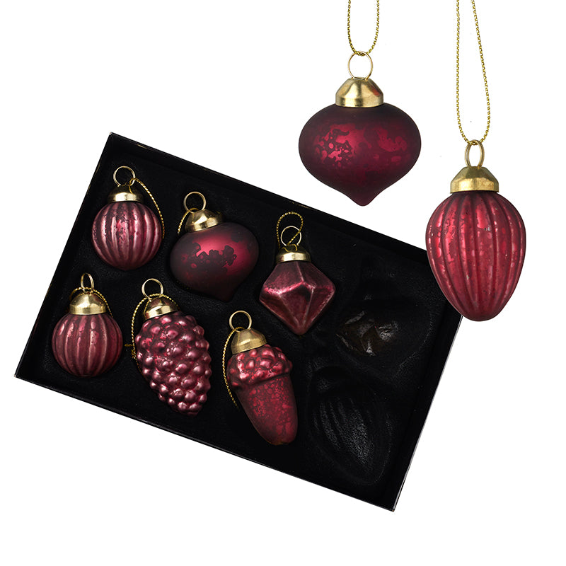 Burgundy Christmas Baubles - Aged Traditional Set of 8 Boxed