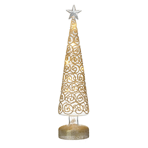 Light Up Glass Christmas Tree - Gold Swirls Large