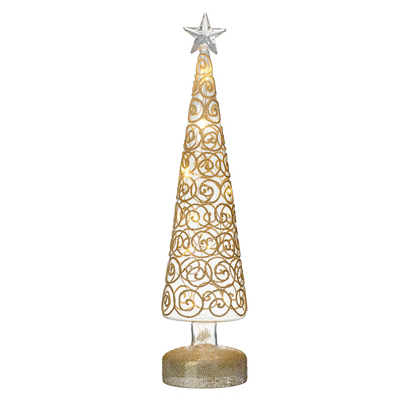 Light Up Glass Christmas Tree - Gold Swirls Large