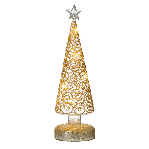Light Up Glass Christmas Tree - Gold Swirls Small