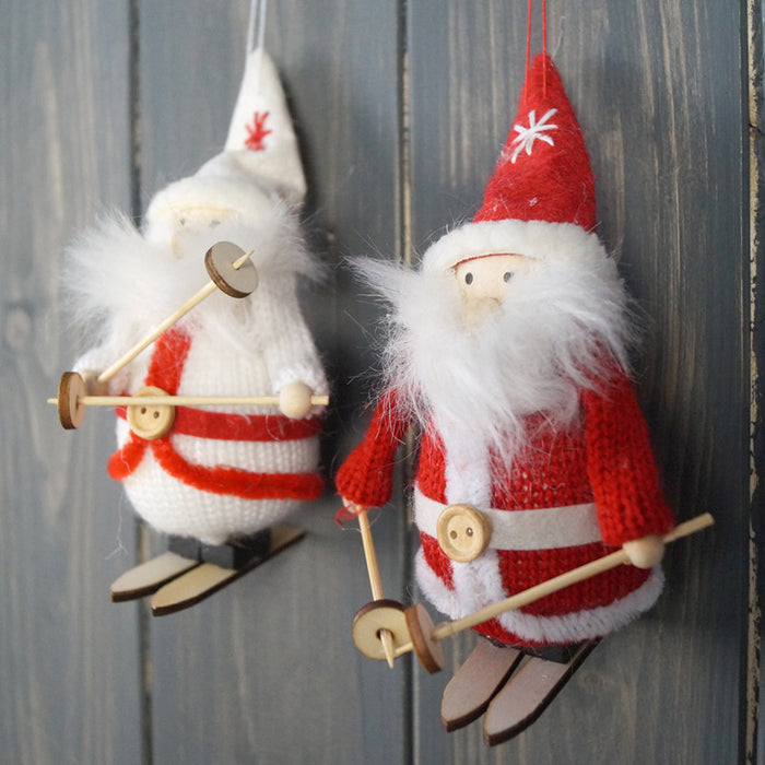 Christmas Skiing Santa Gonk pair, Cute hanging Gnome Decorations