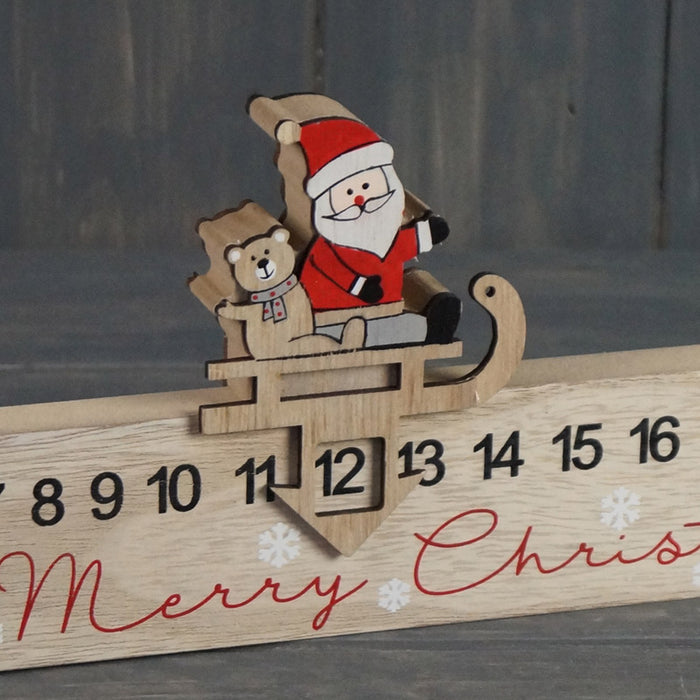 Advent Countdown - Wooden Santa Claus on Sled