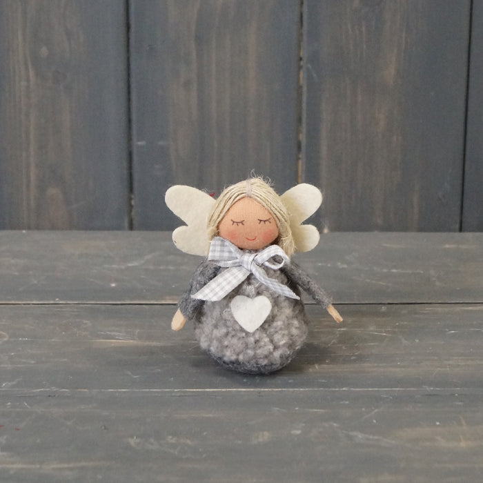 Fabric Angel With Heart, Trio of White, Grey and Taupe Angels 8cm - Select Colour