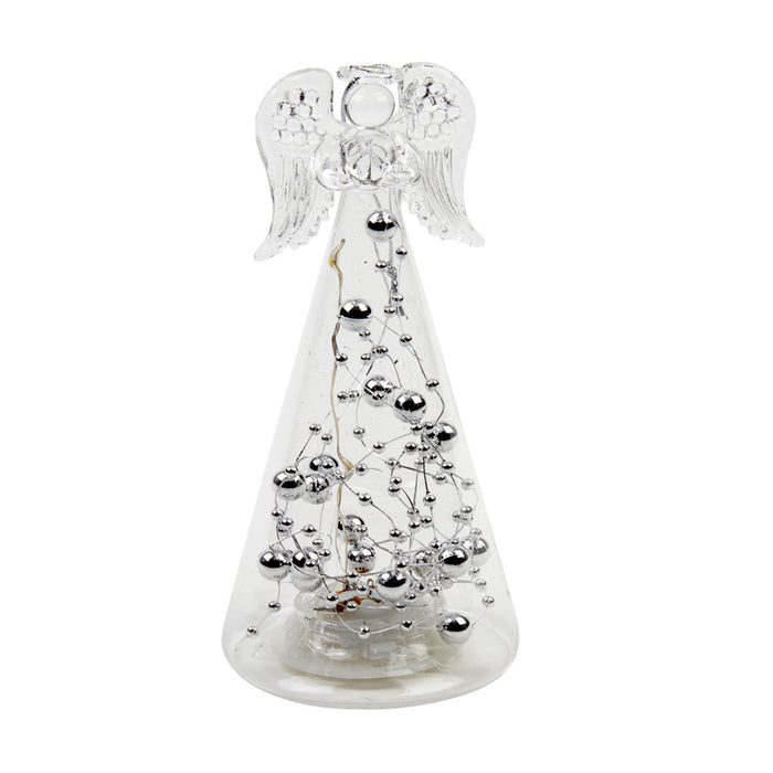 Light up Silver Bead Glass Angel Hanging Decoration