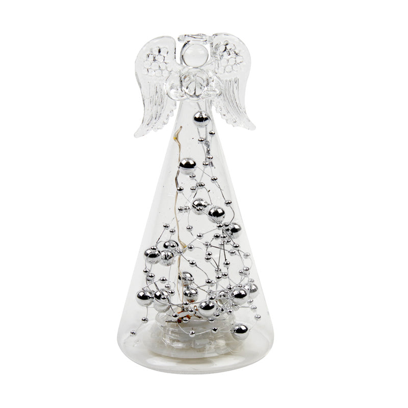 Light up Silver Bead Glass Angel Hanging Decoration