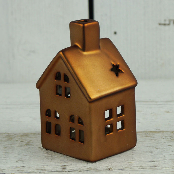 Ceramic Gold House Candle Holder - 2 Sizes