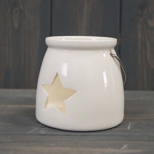 Ceramic White Candle Holder - Heart / Star