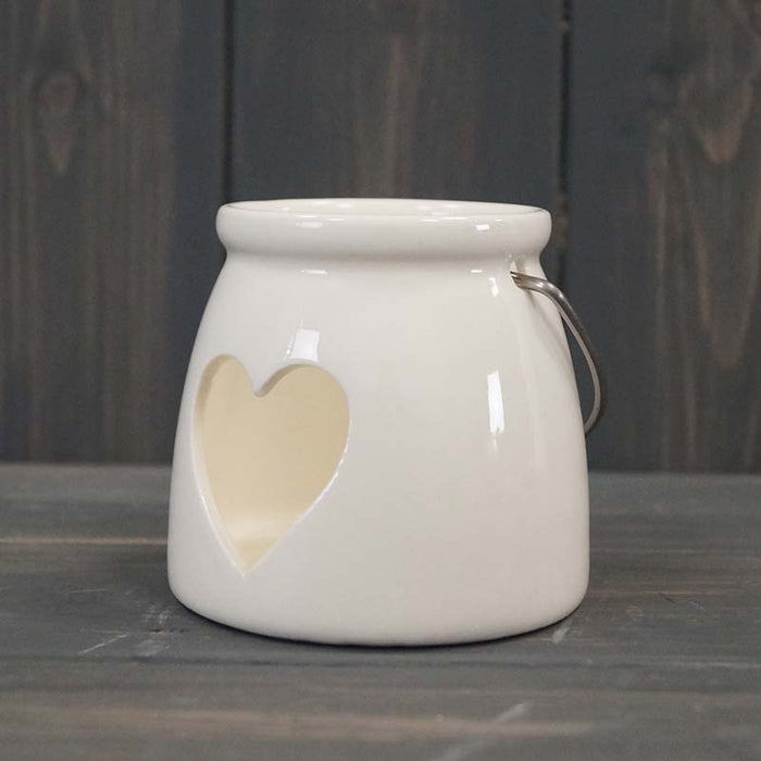Ceramic White Candle Holder - Heart / Star