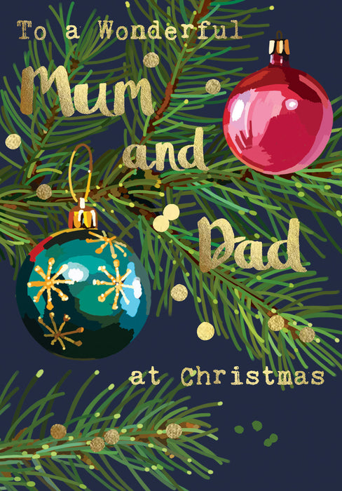Christmas Card - To a Wonderful Mum and Dad at Christmas - Gold Foil Detail, Sarah Kelleher