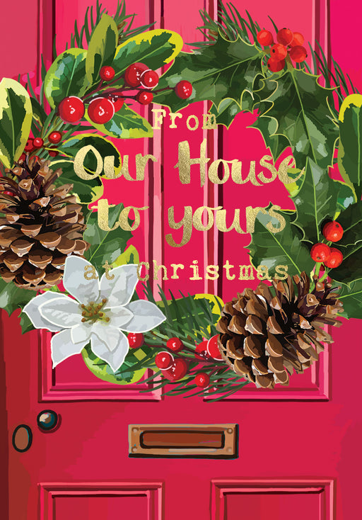 Christmas Card - From Our House To Yours at Christmas - Gold Foil Detail, Sarah Kelleher