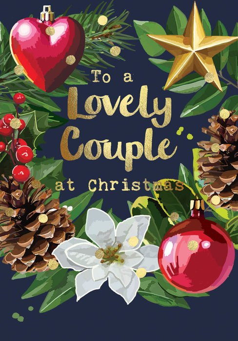 Christmas Card - To a Lovely Couple at Christmas - Gold Foil Detail, Sarah Kelleher