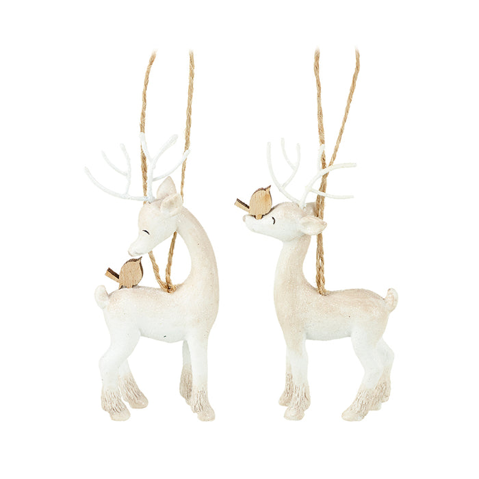 Hanging Ivory Reindeer Pair, Sparkly Tree Decorations