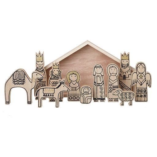 Wooden Cut Out Nativity Set in Stable