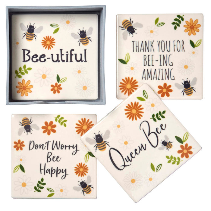 Bee Coasters - Set Of Four Ceramic Coasters in box