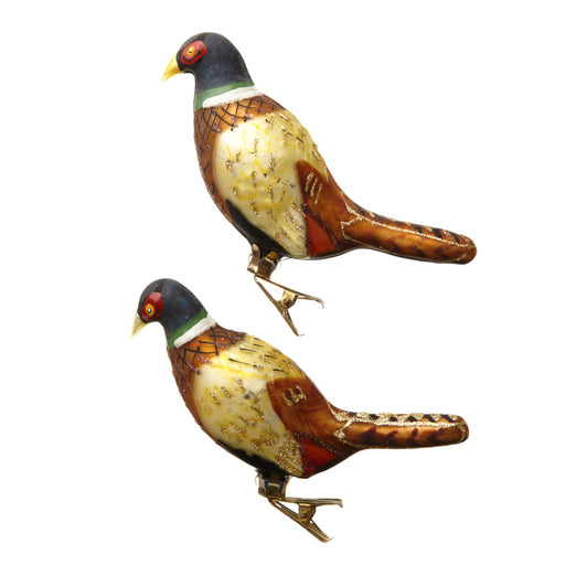 Glass Pheasant Pair Of Tree Decorations