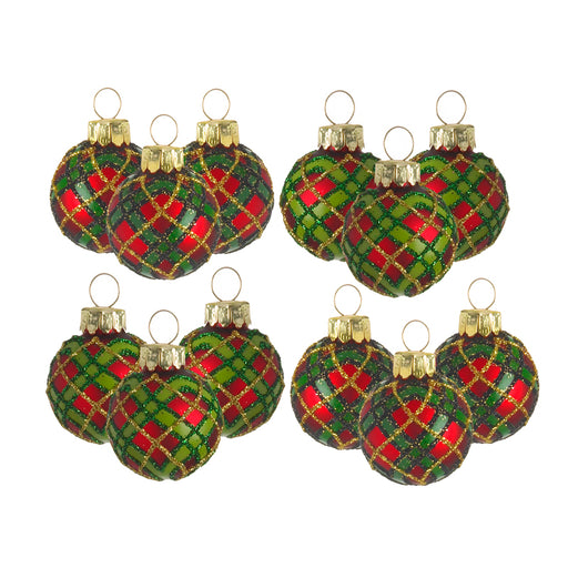 Mini Christmas Baubles - Tartan - Set of 12