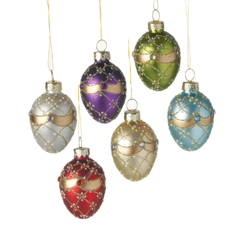 Traditional Egg Shaped Christmas Baubles - Set of 6 Boxed