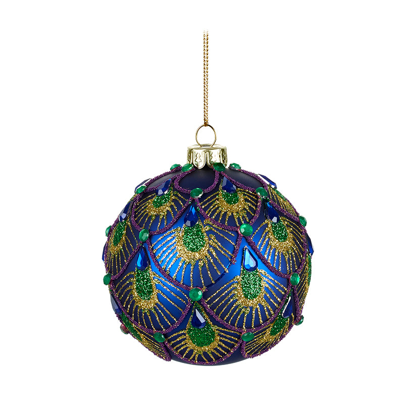 Dark Blue Christmas Bauble Emperor Peacock Design